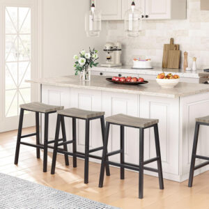 HOOBRO Bar Stools, Set of 2 Bar Chairs, 23.6 Inch Saddle Stools, Kitchen Counter Seat with Footrests, Industrial Barstools for Dining Room, Kitchen, Counter, Rustic Brown and Black BF02MD01