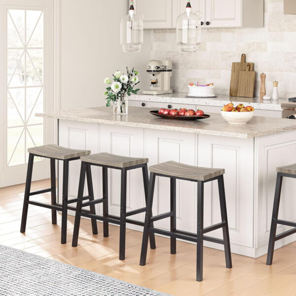 HOOBRO Bar Stools, Set of 2 Bar Chairs, 23.6 Inch Saddle Stools, Kitchen Counter Seat with Footrests, Industrial Barstools for Dining Room, Kitchen, Counter, Rustic Brown and Black BF02MD01