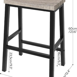 HOOBRO Bar Stools, Set of 2 Bar Chairs, 23.6 Inch Saddle Stools, Kitchen Counter Seat with Footrests, Industrial Barstools for Dining Room, Kitchen, Counter, Rustic Brown and Black BF02MD01
