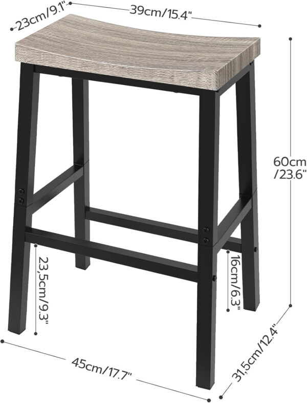 HOOBRO Bar Stools, Set of 2 Bar Chairs, 23.6 Inch Saddle Stools, Kitchen Counter Seat with Footrests, Industrial Barstools for Dining Room, Kitchen, Counter, Rustic Brown and Black BF02MD01
