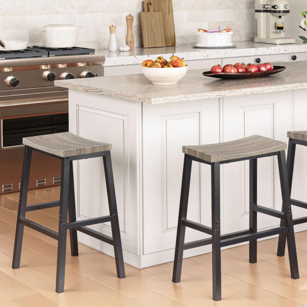 HOOBRO Bar Stools, Set of 2 Bar Chairs, 23.6 Inch Saddle Stools, Kitchen Counter Seat with Footrests, Industrial Barstools for Dining Room, Kitchen, Counter, Rustic Brown and Black BF02MD01