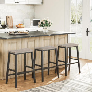 HOOBRO Bar Stools, Set of 2 Bar Chairs, 23.6 Inch Saddle Stools, Kitchen Counter Seat with Footrests, Industrial Barstools for Dining Room, Kitchen, Counter, Rustic Brown and Black BF02MD01