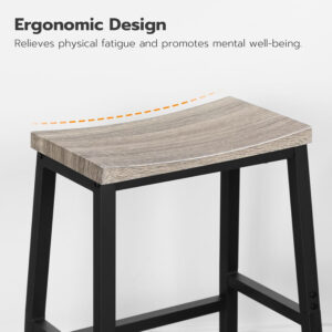 HOOBRO Bar Stools, Set of 2 Bar Chairs, 23.6 Inch Saddle Stools, Kitchen Counter Seat with Footrests, Industrial Barstools for Dining Room, Kitchen, Counter, Rustic Brown and Black BF02MD01