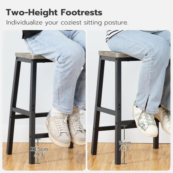 HOOBRO Bar Stools, Set of 2 Bar Chairs, 23.6 Inch Saddle Stools, Kitchen Counter Seat with Footrests, Industrial Barstools for Dining Room, Kitchen, Counter, Rustic Brown and Black BF02MD01