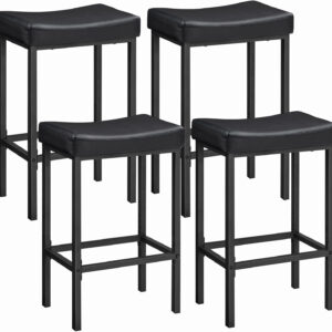 HOOBRO Bar Stools, Set of 2 Bar Chairs, Counter Height Stools, Saddle Barstools with Curved Surface, 24.8 Inches, 2.4" Thick Upholstery, for Kitchen, Dining Room, Cafe Black BB10BY01