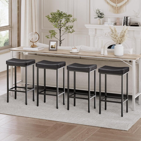 HOOBRO Bar Stools, Set of 2 Bar Chairs, Counter Height Stools, Saddle Barstools with Curved Surface, 24.8 Inches, 2.4" Thick Upholstery, for Kitchen, Dining Room, Cafe Black BB10BY01