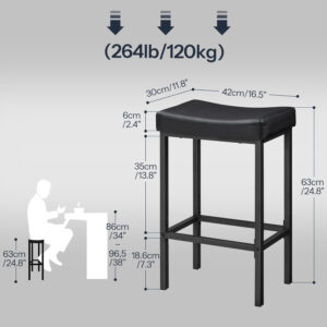 HOOBRO Bar Stools, Set of 2 Bar Chairs, Counter Height Stools, Saddle Barstools with Curved Surface, 24.8 Inches, 2.4" Thick Upholstery, for Kitchen, Dining Room, Cafe Black BB10BY01