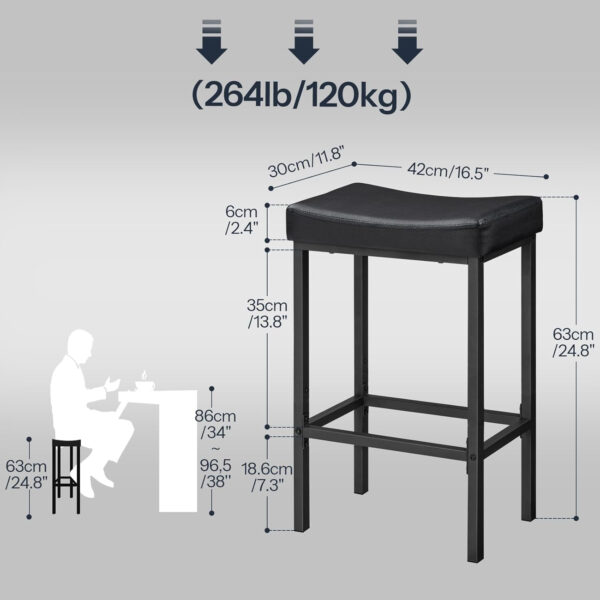 HOOBRO Bar Stools, Set of 2 Bar Chairs, Counter Height Stools, Saddle Barstools with Curved Surface, 24.8 Inches, 2.4" Thick Upholstery, for Kitchen, Dining Room, Cafe Black BB10BY01