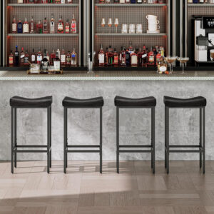 HOOBRO Bar Stools, Set of 2 Bar Chairs, Counter Height Stools, Saddle Barstools with Curved Surface, 24.8 Inches, 2.4" Thick Upholstery, for Kitchen, Dining Room, Cafe Black BB10BY01