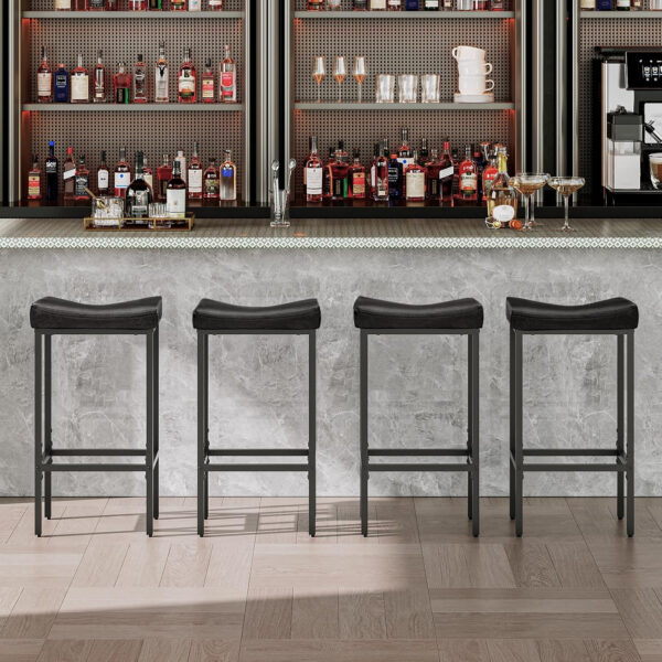 HOOBRO Bar Stools, Set of 2 Bar Chairs, Counter Height Stools, Saddle Barstools with Curved Surface, 24.8 Inches, 2.4" Thick Upholstery, for Kitchen, Dining Room, Cafe Black BB10BY01