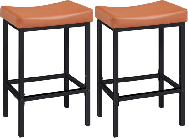 HOOBRO Bar Stools, Set of 2 Bar Chairs, Counter Height Stools, Saddle Barstools with Curved Surface, 24.8 Inches, 2.4" Thick Upholstery, for Kitchen, Dining Room, Cafe Black BB10BY01