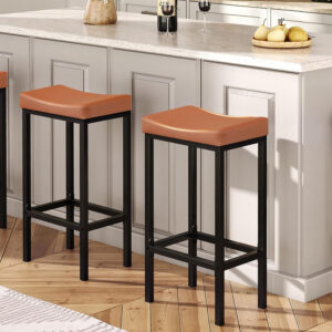 HOOBRO Bar Stools, Set of 2 Bar Chairs, Counter Height Stools, Saddle Barstools with Curved Surface, 24.8 Inches, 2.4" Thick Upholstery, for Kitchen, Dining Room, Cafe Black BB10BY01