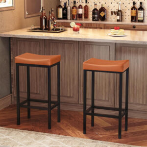 HOOBRO Bar Stools, Set of 2 Bar Chairs, Counter Height Stools, Saddle Barstools with Curved Surface, 24.8 Inches, 2.4" Thick Upholstery, for Kitchen, Dining Room, Cafe Black BB10BY01