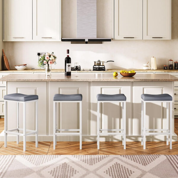 HOOBRO Bar Stools, Set of 2 Bar Chairs, Counter Height Stools, Saddle Barstools with Curved Surface, 24.8 Inches, 2.4" Thick Upholstery, for Kitchen, Dining Room, Cafe Black BB10BY01