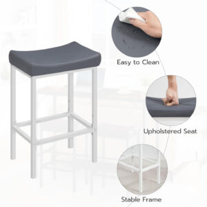 HOOBRO Bar Stools, Set of 2 Bar Chairs, Counter Height Stools, Saddle Barstools with Curved Surface, 24.8 Inches, 2.4" Thick Upholstery, for Kitchen, Dining Room, Cafe Black BB10BY01