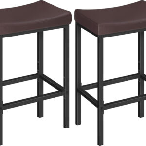 HOOBRO Bar Stools, Set of 2 Bar Chairs, Counter Height Stools, Saddle Barstools with Curved Surface, 24.8 Inches, 2.4" Thick Upholstery, for Kitchen, Dining Room, Cafe Black BB10BY01