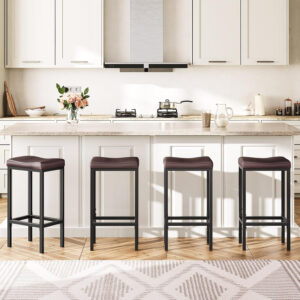 HOOBRO Bar Stools, Set of 2 Bar Chairs, Counter Height Stools, Saddle Barstools with Curved Surface, 24.8 Inches, 2.4" Thick Upholstery, for Kitchen, Dining Room, Cafe Black BB10BY01
