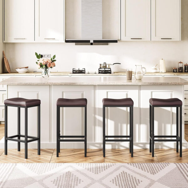 HOOBRO Bar Stools, Set of 2 Bar Chairs, Counter Height Stools, Saddle Barstools with Curved Surface, 24.8 Inches, 2.4" Thick Upholstery, for Kitchen, Dining Room, Cafe Black BB10BY01