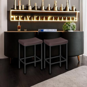 HOOBRO Bar Stools, Set of 2 Bar Chairs, Counter Height Stools, Saddle Barstools with Curved Surface, 24.8 Inches, 2.4" Thick Upholstery, for Kitchen, Dining Room, Cafe Black BB10BY01