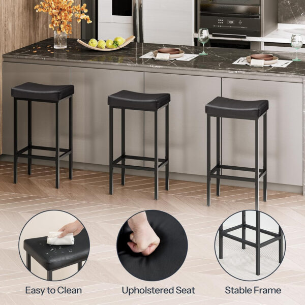 HOOBRO Bar Stools, Set of 2 Bar Chairs, Counter Height Stools, Saddle Barstools with Curved Surface, 24.8 Inches, 2.4" Thick Upholstery, for Kitchen, Dining Room, Cafe Black BB10BY01