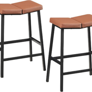 HOOBRO Bar Stools, Set of 2 Bar Chairs, Counter Height Bar Stools, Saddle Barstools & Curved Surface, 24 Inch Kitchen Barstools with Metal Base for Kitchen Counter, Rustic Brown and Black BF28MDP201
