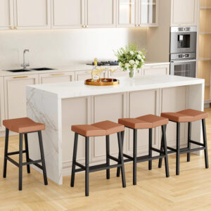 HOOBRO Bar Stools, Set of 2 Bar Chairs, Counter Height Bar Stools, Saddle Barstools & Curved Surface, 24 Inch Kitchen Barstools with Metal Base for Kitchen Counter, Rustic Brown and Black BF28MDP201