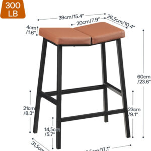HOOBRO Bar Stools, Set of 2 Bar Chairs, Counter Height Bar Stools, Saddle Barstools & Curved Surface, 24 Inch Kitchen Barstools with Metal Base for Kitchen Counter, Rustic Brown and Black BF28MDP201