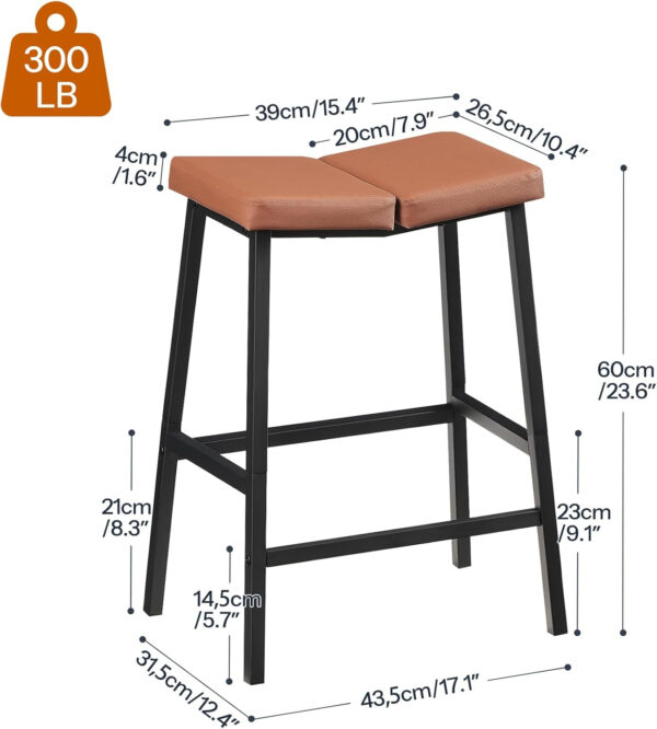 HOOBRO Bar Stools, Set of 2 Bar Chairs, Counter Height Bar Stools, Saddle Barstools & Curved Surface, 24 Inch Kitchen Barstools with Metal Base for Kitchen Counter, Rustic Brown and Black BF28MDP201