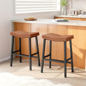 HOOBRO Bar Stools, Set of 2 Bar Chairs, Counter Height Bar Stools, Saddle Barstools & Curved Surface, 24 Inch Kitchen Barstools with Metal Base for Kitchen Counter, Rustic Brown and Black BF28MDP201