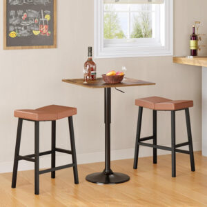 HOOBRO Bar Stools, Set of 2 Bar Chairs, Counter Height Bar Stools, Saddle Barstools & Curved Surface, 24 Inch Kitchen Barstools with Metal Base for Kitchen Counter, Rustic Brown and Black BF28MDP201