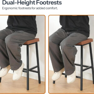 HOOBRO Bar Stools, Set of 2 Bar Chairs, Counter Height Bar Stools, Saddle Barstools & Curved Surface, 24 Inch Kitchen Barstools with Metal Base for Kitchen Counter, Rustic Brown and Black BF28MDP201