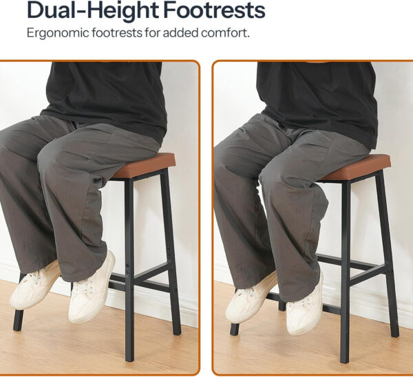 HOOBRO Bar Stools, Set of 2 Bar Chairs, Counter Height Bar Stools, Saddle Barstools & Curved Surface, 24 Inch Kitchen Barstools with Metal Base for Kitchen Counter, Rustic Brown and Black BF28MDP201