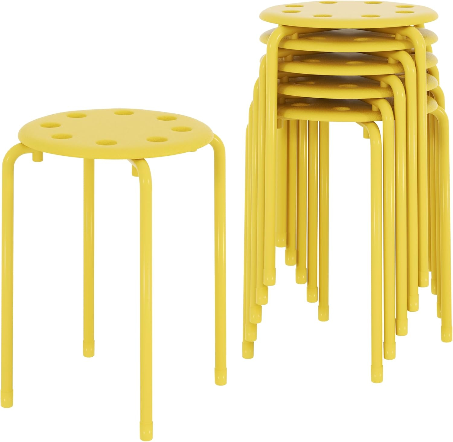 VECELO 6-Piece Stacking Stools, 17.7 Inch Standard Height, Portable Stackable Colorful Decoration Stools for School Classroom and Office Use, Yellow