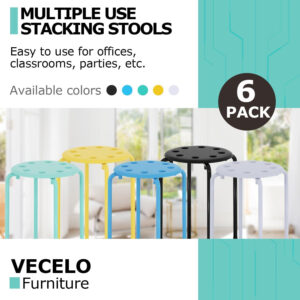 6887d3e6eb3d505dddd144b91e4e55b23185ecaae32f4385b63fb.jpg VECELO 6-Piece Stacking Stools, 17.7 Inch Standard Height, Portable Stackable Colorful Decoration Stools for School Classroom and Office Use, Yellow