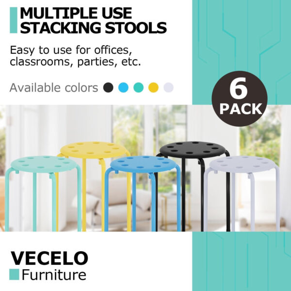 6887d3e6eb3d505dddd144b91e4e55b23185ecaae32f4385b63fb.jpg VECELO 6-Piece Stacking Stools, 17.7 Inch Standard Height, Portable Stackable Colorful Decoration Stools for School Classroom and Office Use, Yellow