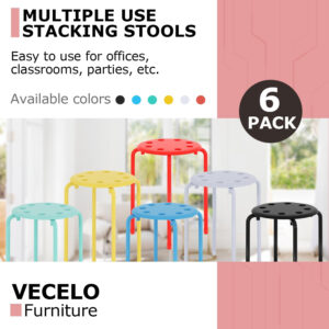 6887d3f7aa9669e76fee3df6e980c099510012ba760fb663ca762.jpg VECELO 6-Piece Stacking Stools, 17.7 Inch Standard Height, Portable Stackable Colorful Decoration Stools for School Classroom and Office Use, Yellow