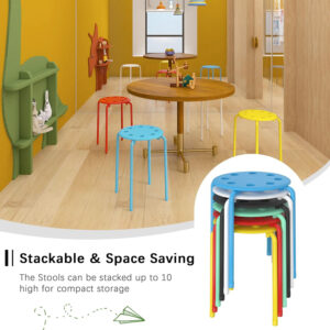 6887d418d3ca74d68b4b0c7a50856d6caa8ea988c577eaf1704c9.jpg VECELO 6-Piece Stacking Stools, 17.7 Inch Standard Height, Portable Stackable Colorful Decoration Stools for School Classroom and Office Use, Yellow