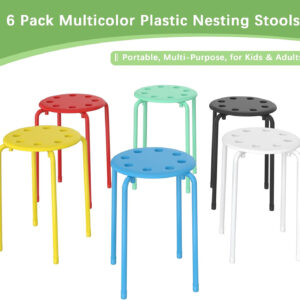 6887d41bc9f13d794f892290b9aa4b0ea2f9f15c7ed7e1b9e0d20.jpg VECELO 6-Piece Stacking Stools, 17.7 Inch Standard Height, Portable Stackable Colorful Decoration Stools for School Classroom and Office Use, Yellow