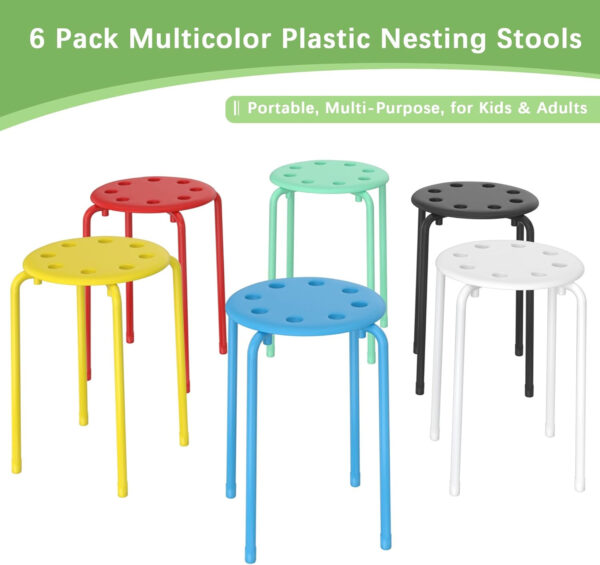 6887d41bc9f13d794f892290b9aa4b0ea2f9f15c7ed7e1b9e0d20.jpg VECELO 6-Piece Stacking Stools, 17.7 Inch Standard Height, Portable Stackable Colorful Decoration Stools for School Classroom and Office Use, Yellow