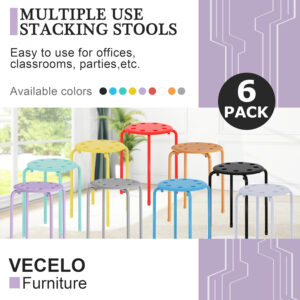 6887d424a710c720a41e324824bba97dc5e9e679b7af7fb781e86.jpg VECELO 6-Piece Stacking Stools, 17.7 Inch Standard Height, Portable Stackable Colorful Decoration Stools for School Classroom and Office Use, Yellow