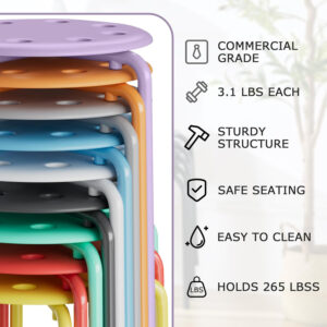 6887d42716e822a3454d5c064504b1edd6a165c5f0f0e392946be.jpg VECELO 6-Piece Stacking Stools, 17.7 Inch Standard Height, Portable Stackable Colorful Decoration Stools for School Classroom and Office Use, Yellow