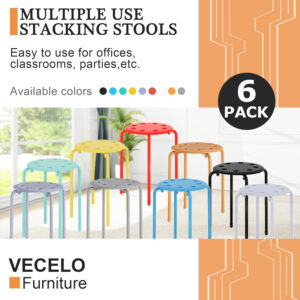 6887d42fb1436fe1671f723fee6a7c8c0a7369b302ef5d855046b.jpg VECELO 6-Piece Stacking Stools, 17.7 Inch Standard Height, Portable Stackable Colorful Decoration Stools for School Classroom and Office Use, Yellow