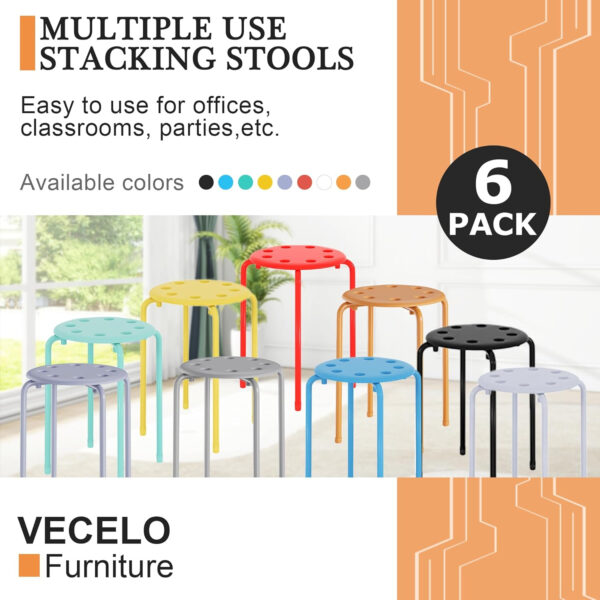 6887d42fb1436fe1671f723fee6a7c8c0a7369b302ef5d855046b.jpg VECELO 6-Piece Stacking Stools, 17.7 Inch Standard Height, Portable Stackable Colorful Decoration Stools for School Classroom and Office Use, Yellow