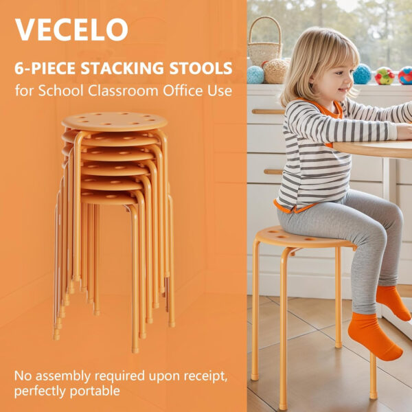 6887d4315177ce67570d6aa73cd156096107bd312e62bbd64e5e2.jpg VECELO 6-Piece Stacking Stools, 17.7 Inch Standard Height, Portable Stackable Colorful Decoration Stools for School Classroom and Office Use, Yellow