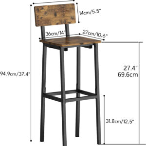 6887d45e5396e5df1a8b8d11fdedd3c647d0faebbe2fb40dedf85.jpg GILLAS Set of 2 Bar Stools, Tall Bar Stool with Backrest and Footrest, Tall Bar Chairs, Industrial Style Counter Height Bar Stool for Dining Room, Kitchen, Rustic Brown