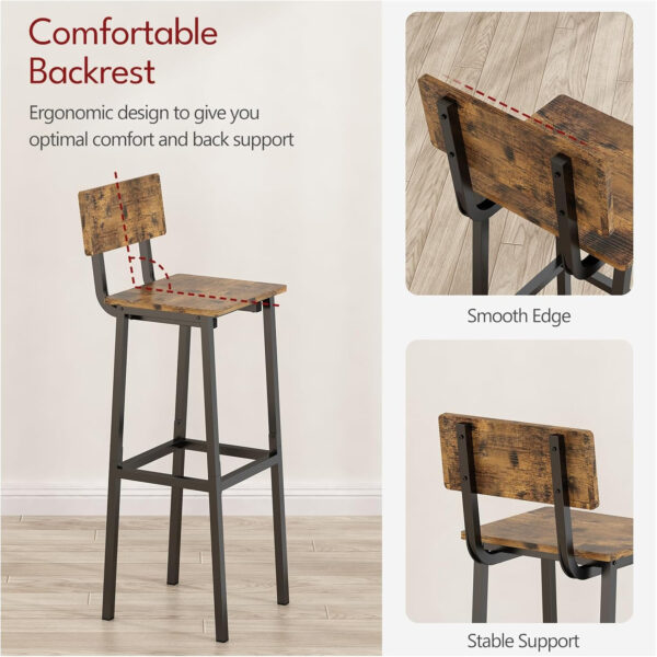 6887d460c7be88a11568101e621c3d6563d46ba4cc1ba958ff9d3.jpg GILLAS Set of 2 Bar Stools, Tall Bar Stool with Backrest and Footrest, Tall Bar Chairs, Industrial Style Counter Height Bar Stool for Dining Room, Kitchen, Rustic Brown
