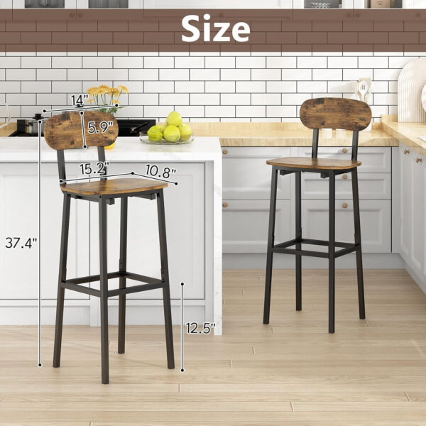 6887d46ce0217caffd3fdfba7778f540d9de6bb09d4082a3a1120.jpg GILLAS Set of 2 Bar Stools, Tall Bar Stool with Backrest and Footrest, Tall Bar Chairs, Industrial Style Counter Height Bar Stool for Dining Room, Kitchen, Rustic Brown