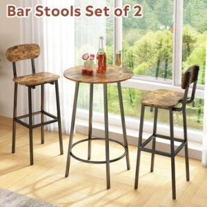 6887d470cb06c0c9f2a625e73b5558d20f7fe3107327f832b736f.jpg GILLAS Set of 2 Bar Stools, Tall Bar Stool with Backrest and Footrest, Tall Bar Chairs, Industrial Style Counter Height Bar Stool for Dining Room, Kitchen, Rustic Brown