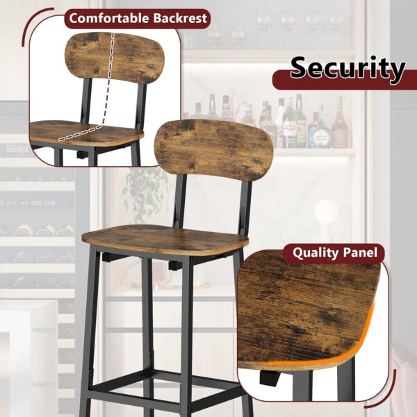 6887d473cef5cca47acfd59e835a3700676cef3cfee157a4bf666.jpg GILLAS Set of 2 Bar Stools, Tall Bar Stool with Backrest and Footrest, Tall Bar Chairs, Industrial Style Counter Height Bar Stool for Dining Room, Kitchen, Rustic Brown