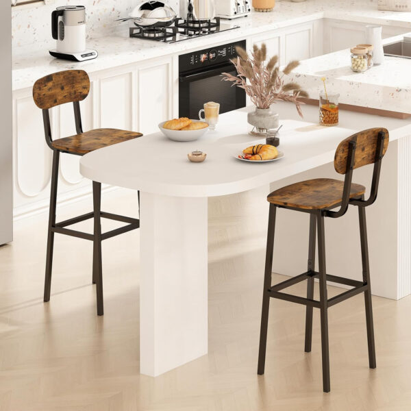 6887d476b04991725edf70766148838724397ece4f2c573aaf2e5.jpg GILLAS Set of 2 Bar Stools, Tall Bar Stool with Backrest and Footrest, Tall Bar Chairs, Industrial Style Counter Height Bar Stool for Dining Room, Kitchen, Rustic Brown